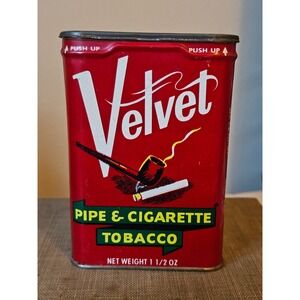 Vintage Velvet Pipe Cigarette Tobacco Tin Red man cave Advertising Collectible